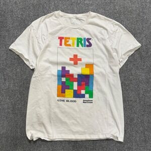 VTG Tetris T-shirt Men's M White Blood Drive Multi-color Y2K